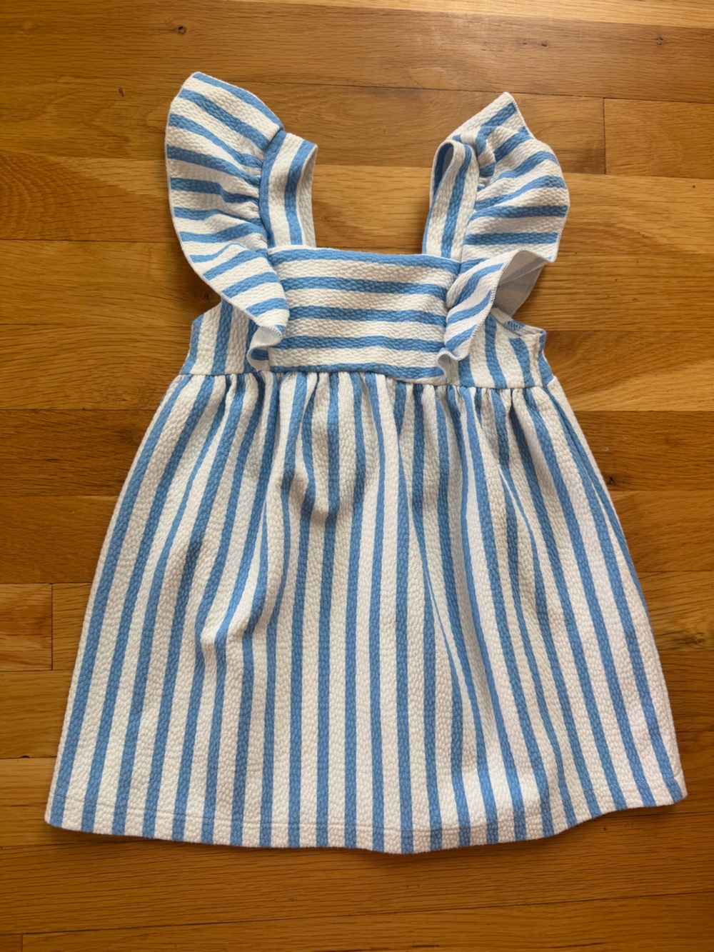 Zara Blue and White Striped Ruffle Strap Dress